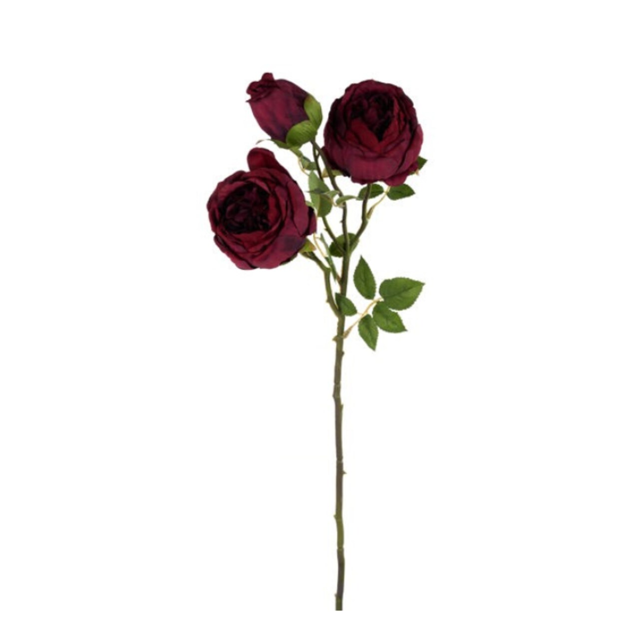 Burgundy Cabbage Rose Spray 21.5" | Artificial Silk Floral Stem-FS375705
